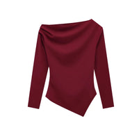 TFMLN 2025 Fashion Asymmetric Women Top T Shirts New Elegant Spring Summer Elastic Clothes Long Sleeve Shirt Top