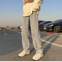 Cross Embroidery Y2k Jeans Mens Straight Denim Pants Casual Vintage Jeans Versatile Fashion Streetwear Spring High Street Pants