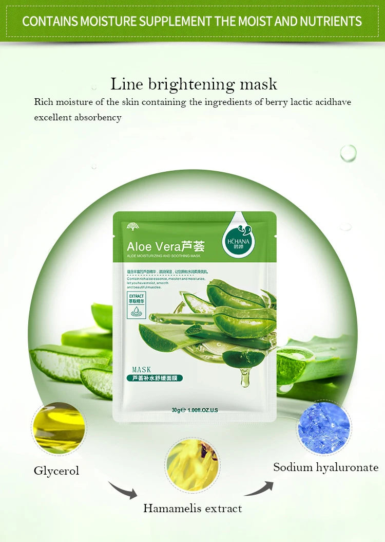10pcs Natural Plant Facial Mask Moisturizing Oil Control Anti-Aging Fruit Aloe Korean Sheet Face Mask Beauty Skin Care Prodcuts
