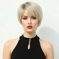MSIWIGS Women's Short Pix Cut Blonde Straight Wig Natural Synthetic For White Lady Daily Wear High Tempreture Fiber