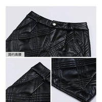 ZUZK  Warm Black PU Leather Thick Bermuda Shorts For Women Winter  Knee Length Shorts Motorcycle Punk High Waist Bermuda Femme