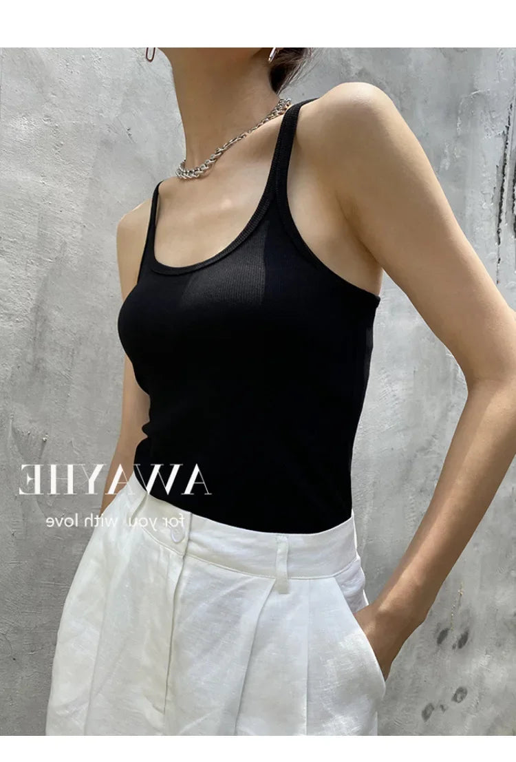 European Style Screw Thread Fitness Tank Top Women's Inner Wear Summer Outer Wear Fine Shoulder Strap Work Shirt Polyester Fiber