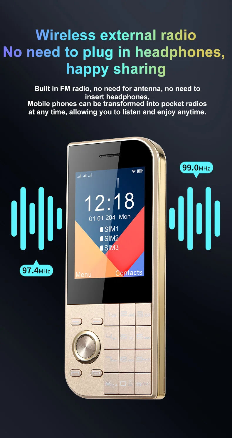 2025 New Push Button Mobile Phone 2.8' Three SIM 3SIM Bluetooth Flashlight MP3 Wireless FM Camera Vibration BigHorn CellPhone