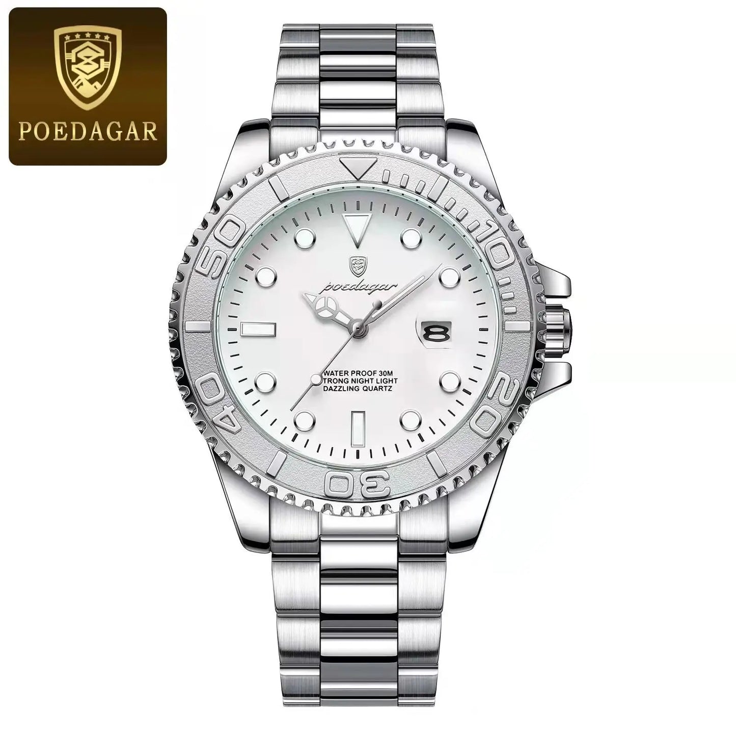 POEDAGAR Business Luxury Man Watch Luminous Waterproof Date Stainless Steel Men Watch High Quality Military Men's Quartz Watches