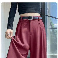 High Waist Slim Fit Straight Leg Suit Pants Wide Leg Casual Trousers Women's Autumn New Arrival Red Color Business Office Wear
