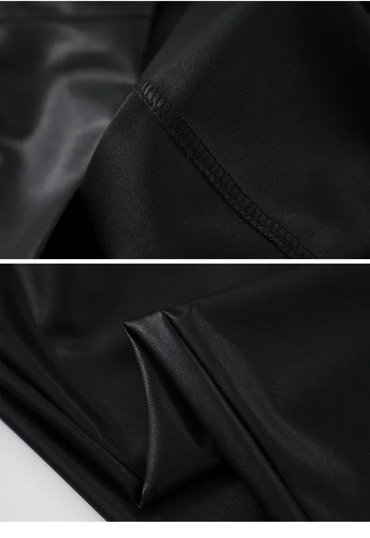 High Waist Wide Leg PU Leather Pants Women's Suit Casual Floor Length Trousers Autumn Winter New Style Loose Fit Long Pants