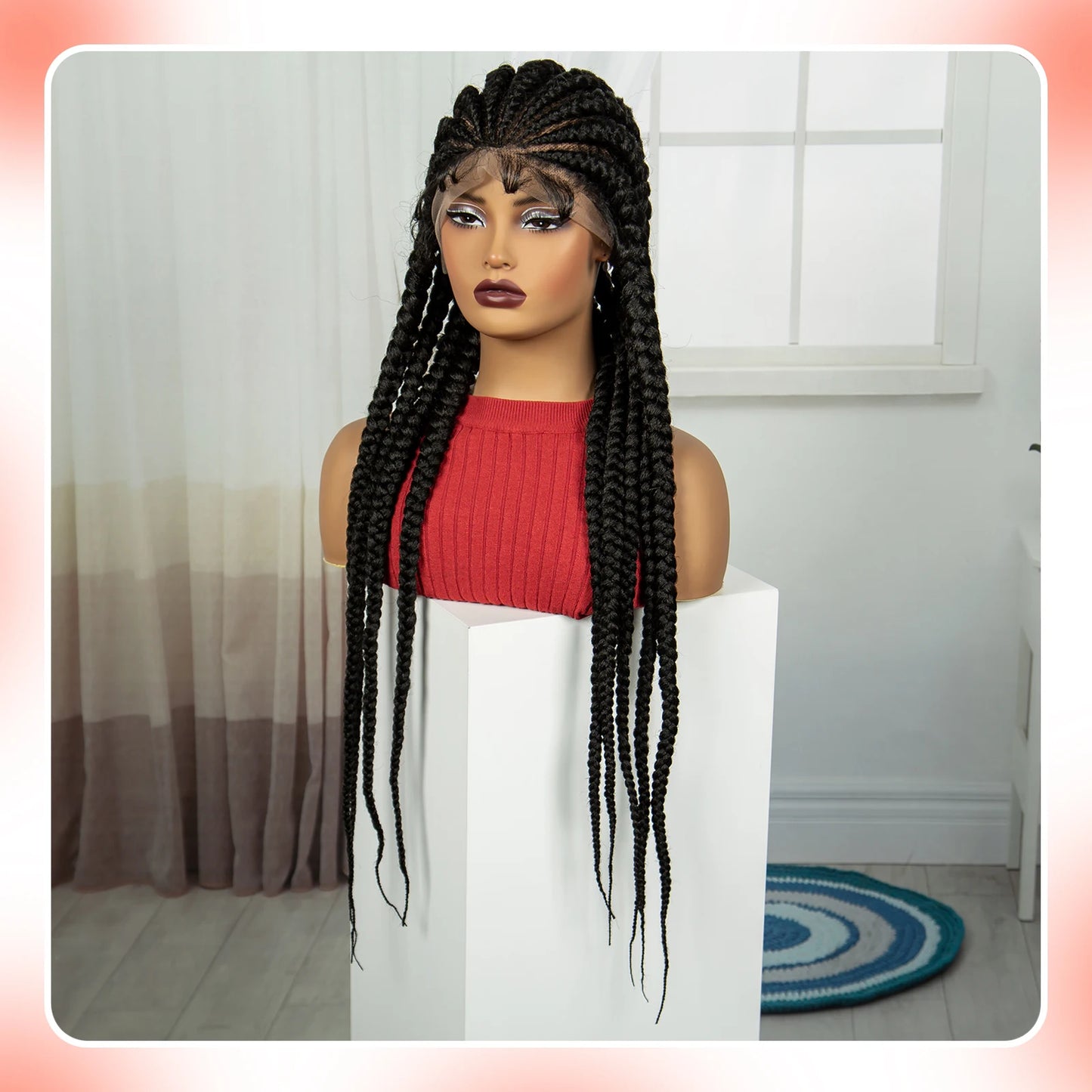 32INCH Cornrow Braided Wigs Synthetic Full Lace Braids Wig with Baby Hair Lace Frontal Knotless Braided Lace Wig for Black Women