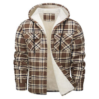 Thick Warm Flannel Hooded Jacket Mens Sherpa Fleece Lined Winter Coats Button Down Fashion Casual Plaid Shirt Jacket With Pocket