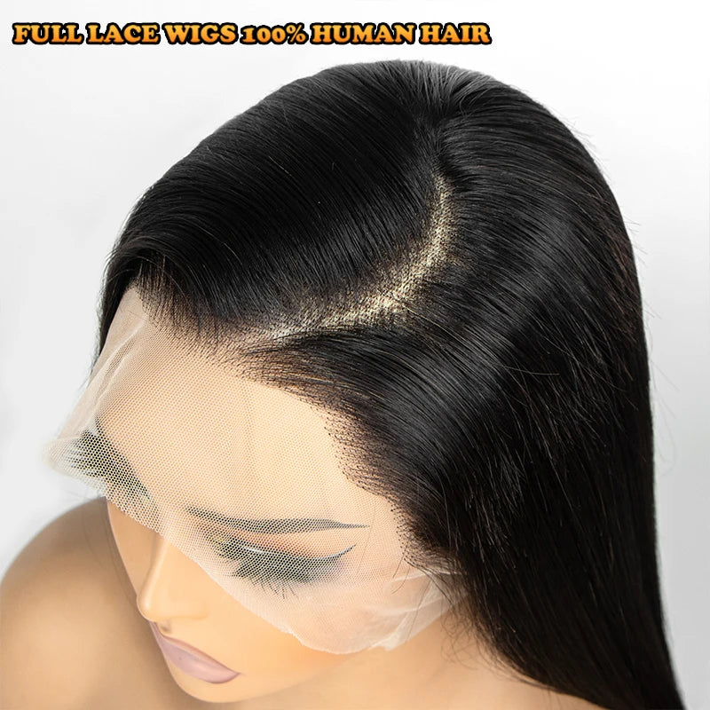 Full Lace Wig Straight Human Hair Wigs 100%Human Hair Brazilian PrePlucked Hd Lace Wigs 360 Human Hair Full Lace Wigs 250Density