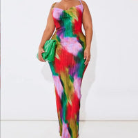 Folds Print Spaghetti Strap Slim Long Dresses Women Fashion Sexy Low Cut Package Hip Bodycon Party Dress Trendy Streetwear New