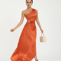 Women Elegant Long Dress Summer Sleeveless One-shoulder Pleated Hollowed Irregular Dress for Cocktail Party Beach Sundress Y2K