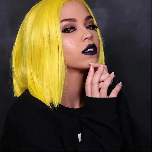 Synthetic Short Straight Bob Wig Middle Part Heat Resistant Synthetic Wigs for Halloween Cosplay Party