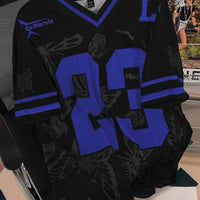 Summer Fashion Butterfly 23 Print TShirt For Women V-Neck Mesh Hole Short Sleeve Sports Football Jersey Y2K Loose Women Clothing