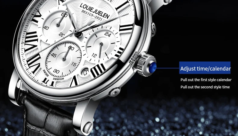 Fashion Mens Watches Top Brand Luxury Genuine Leather Strap Quartz Men's Watch Business Casual Date Chronograph Watch Men