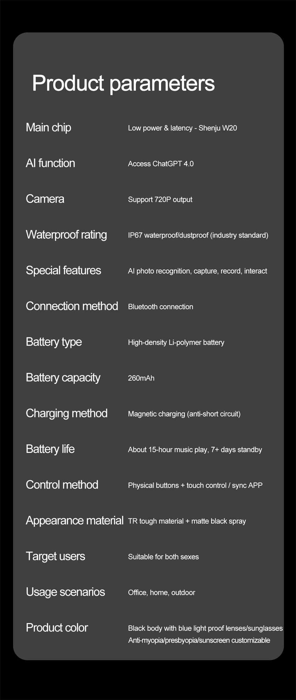 AI Smart Glasses with HD Camera for Photos Videos Hands-Free Vlog Recording Camera Glasses Audio for Driving Outdoor Sunglasses