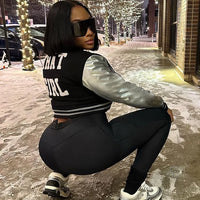 Kliou Letter Shape Patchwork Coats Women Casual Classic Panelled Long Sleeve Single Breasted Croped Jacket Female Street Outwear