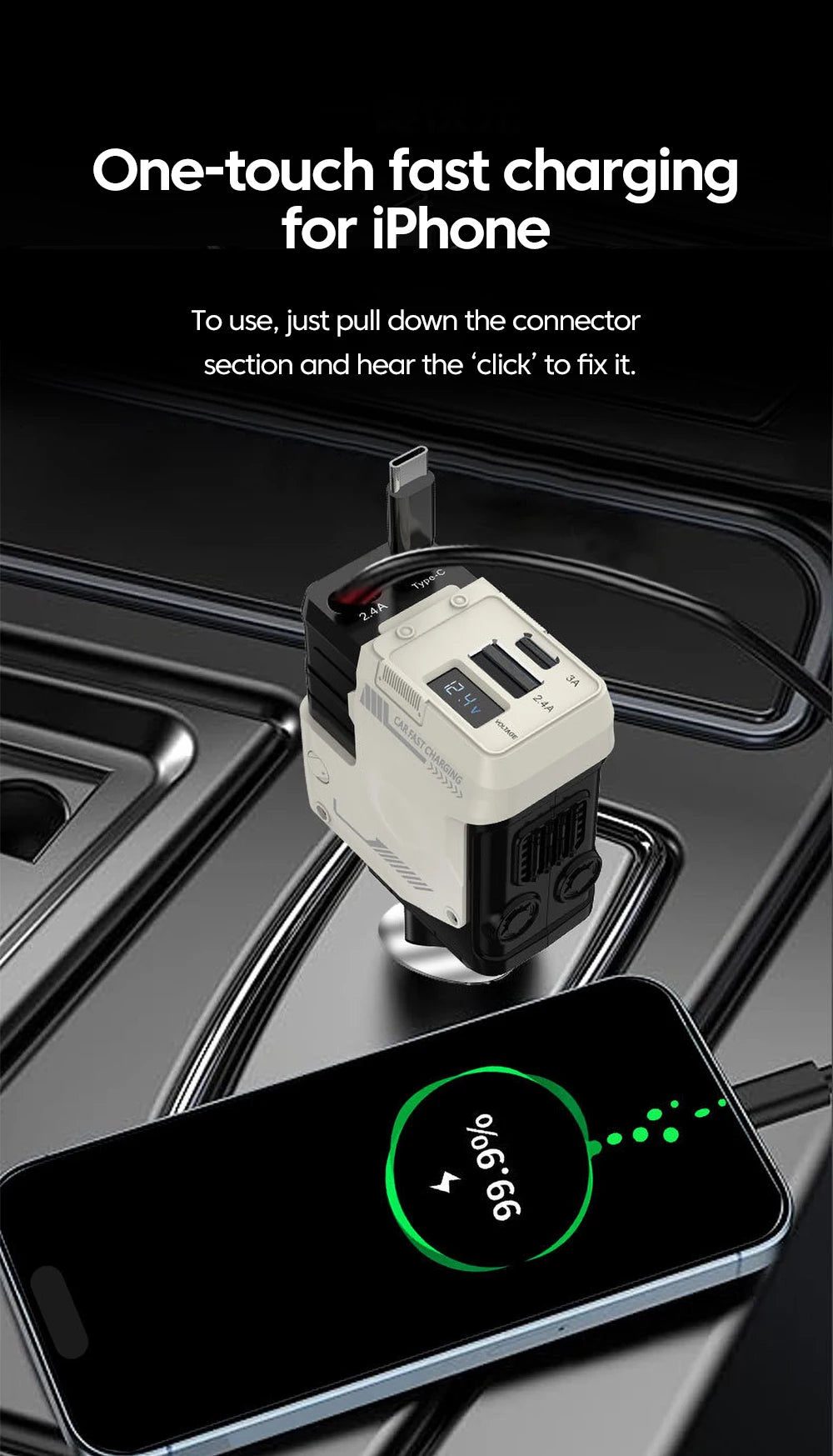 Elough 120W Car Charger Super Fast Flash Charge USB/Type C Multi Port Charger 4 in 1 Expansion Cable