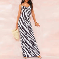 Folds Print Spaghetti Strap Slim Long Dresses Women Fashion Sexy Low Cut Package Hip Bodycon Party Dress Trendy Streetwear New