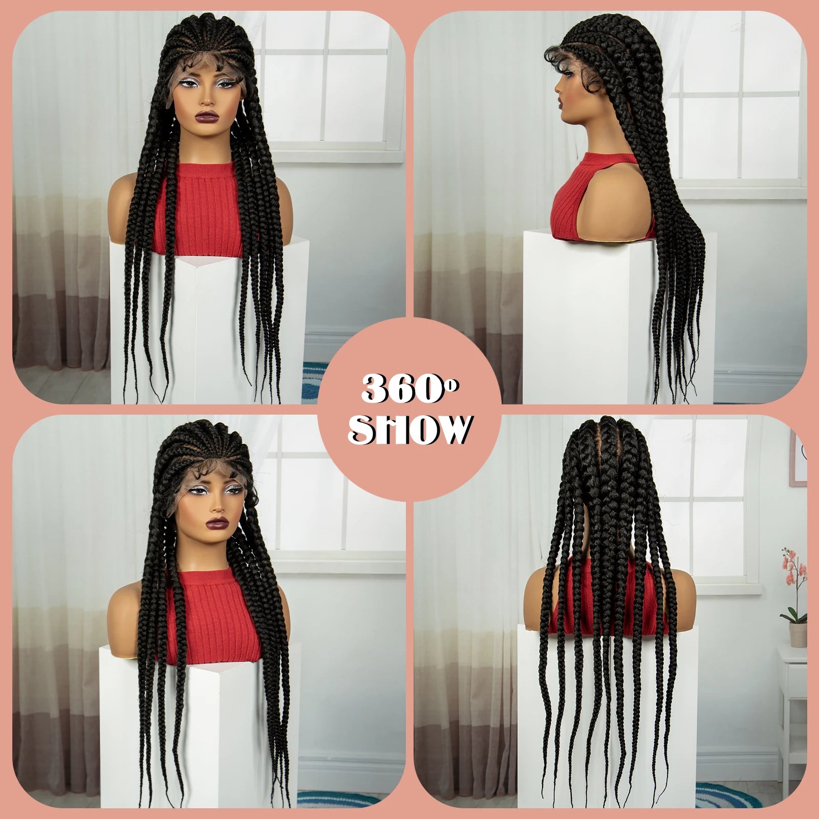 32INCH Cornrow Braided Wigs Synthetic Full Lace Braids Wig with Baby Hair Lace Frontal Knotless Braided Lace Wig for Black Women