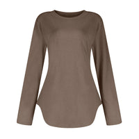 Traf 2024 Mujer Womens Long Sleeve Round Neck Shirts Side Split Basic Loose Tunic Tops Casual Shirts Ropa De Mujer Fashion