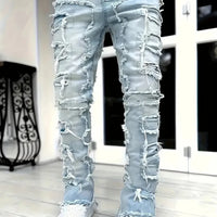 Y2k hip-hop style fringed jeans, men's casual street style stretch jeans