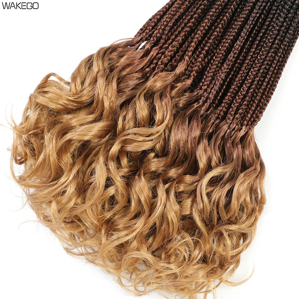 14 18 24 Inch French Curl Box Braids Crochet Hair Ombre Brown to Blonde Prelooped Synthetic French Curls Braiding Hair for Women