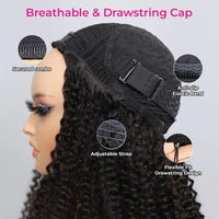 300% Glueless Wigs Human Hair Afro Kinky Curly Headband Wig Upgrade 3 IN 1 Half Wig With Drawstring Seamless Clip Ins Flip Over