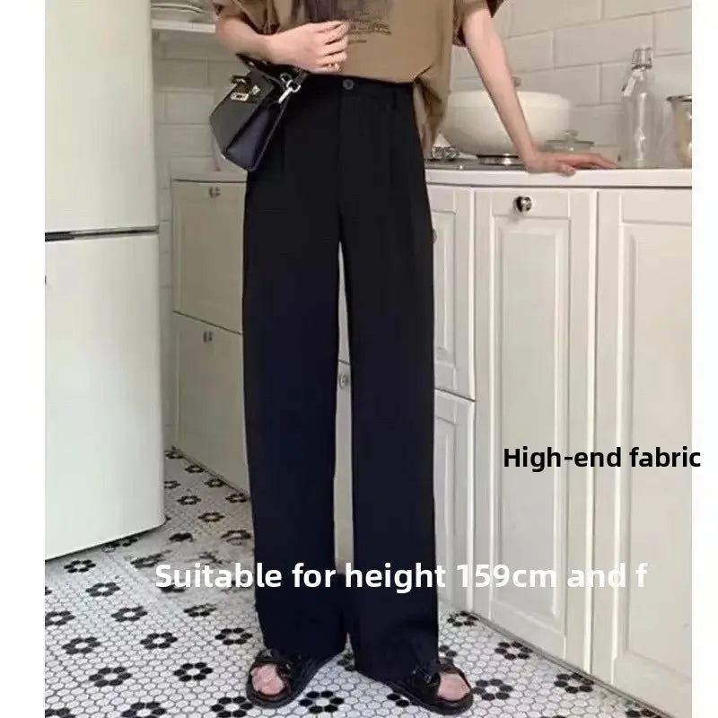 High Waist Wide Leg Thin Suit Pants Women's Loose Fitting Casual Floor Length Trousers Straight Cut Slimming Effect