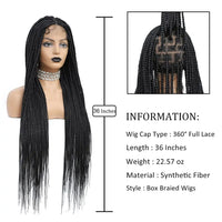 Synthetic 36 Inch Cornrow Braided Wigs for Black Women Full Lace Braids Wig Natural Black Knotless Box Wig Faux Locs Wig