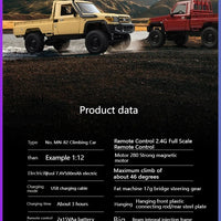 Rc Car MN82 1:12 Retro with LED Lights, Full Scale Analog LC79, Professional Four-wheel Drive Truck, Toy Truck Model RC