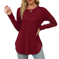 Traf 2024 Mujer Womens Long Sleeve Round Neck Shirts Side Split Basic Loose Tunic Tops Casual Shirts Ropa De Mujer Fashion