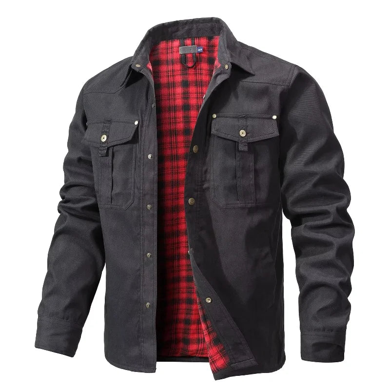 Men's Jackets Spring Flannel Lined Shirt Coat Shacket Casual Snap Button Overshirt Western Cowboy Style High Quality Top US Size
