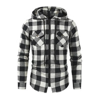 Men's New Plaid Hooded Sweater Long Sleeve Casual Thin Jacket Stand Hooded Shirt European Style Fashionable Outwear