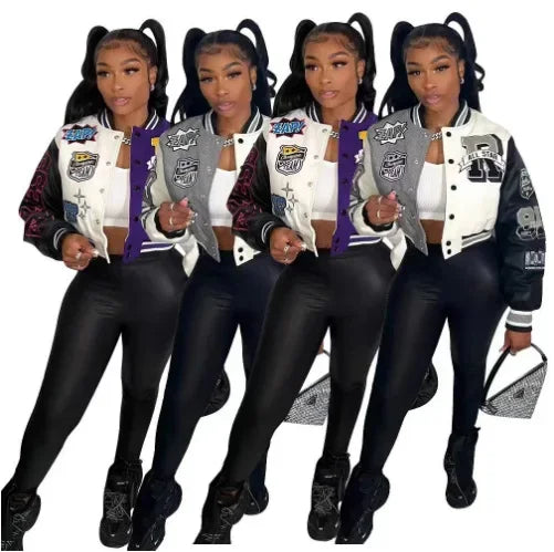 WB9121 Women's Screw Thread Ballpark Jacket Crew Neck Regular Fit Spring Autumn New Style Clothing From China Mainland