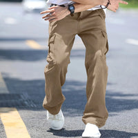 Men's multi pocket denim work pants straight leg denim pants