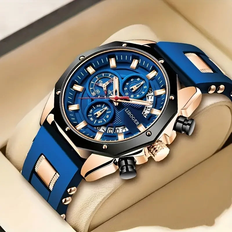 Fashionable And Popular Men'S Business Silicone Sports Watch, High-End Automatic Calendar Large Dial Quartz Wristwatch for Men.