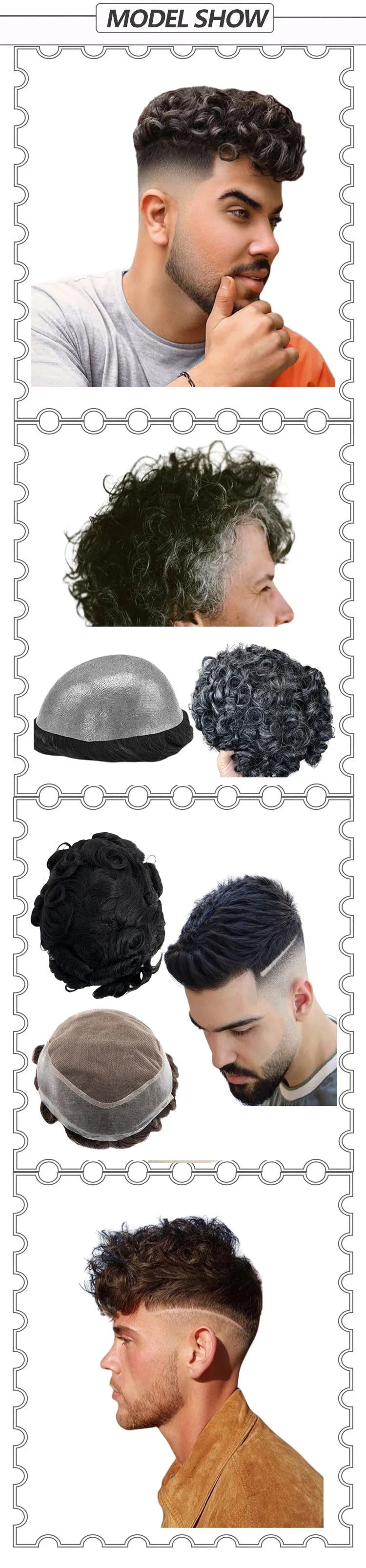 Toupee for Men Human Hair Wigs Men Toupee FPM Prosthesis Units Patch Curly Wave Toupee Hair Real Human Replacemet