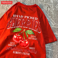 Summer Lemon Cherries Prints T-Shirts Cotton Women's Tops Oversize O-Neck Soft Short Sleeve tees Street Casual Womans Clothes