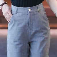 Nine-point Wide-leg Pants for Women in Summer Thin New High-waist Drooping Ice Silk Suit Women's Slim Straight Pants