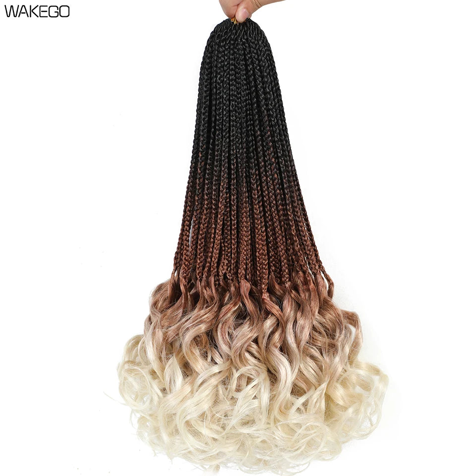 14 18 24 Inch French Curl Box Braids Crochet Hair Ombre Brown to Blonde Prelooped Synthetic French Curls Braiding Hair for Women