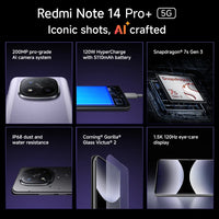 Xiaomi Redmi Note 14 Pro+ 5G Global Version Snapdragon 7s Gen 3 AMOLED 200MP Camera 6.7" 120Hz