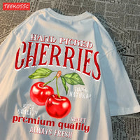 Summer Lemon Cherries Prints T-Shirts Cotton Women's Tops Oversize O-Neck Soft Short Sleeve tees Street Casual Womans Clothes