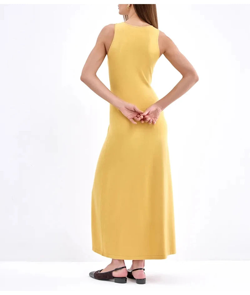 Knit Sleeveless Dresses For Women Long Elegant White High Slit Dress Bodycon Ladies Office Skinny Maxi Tank Rib Dress Female