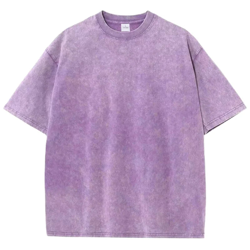 Summer men's washed T-shirt women's cotton loose round neck oversized T-shirt men's Korean Y2k top casual retro