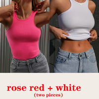 Women's Corset Summer 100% Cotton Crop Top Y2k Knitted Camis O Neck Knit Camisole Sleeveless Vest Solid Slim Tank Tops Women