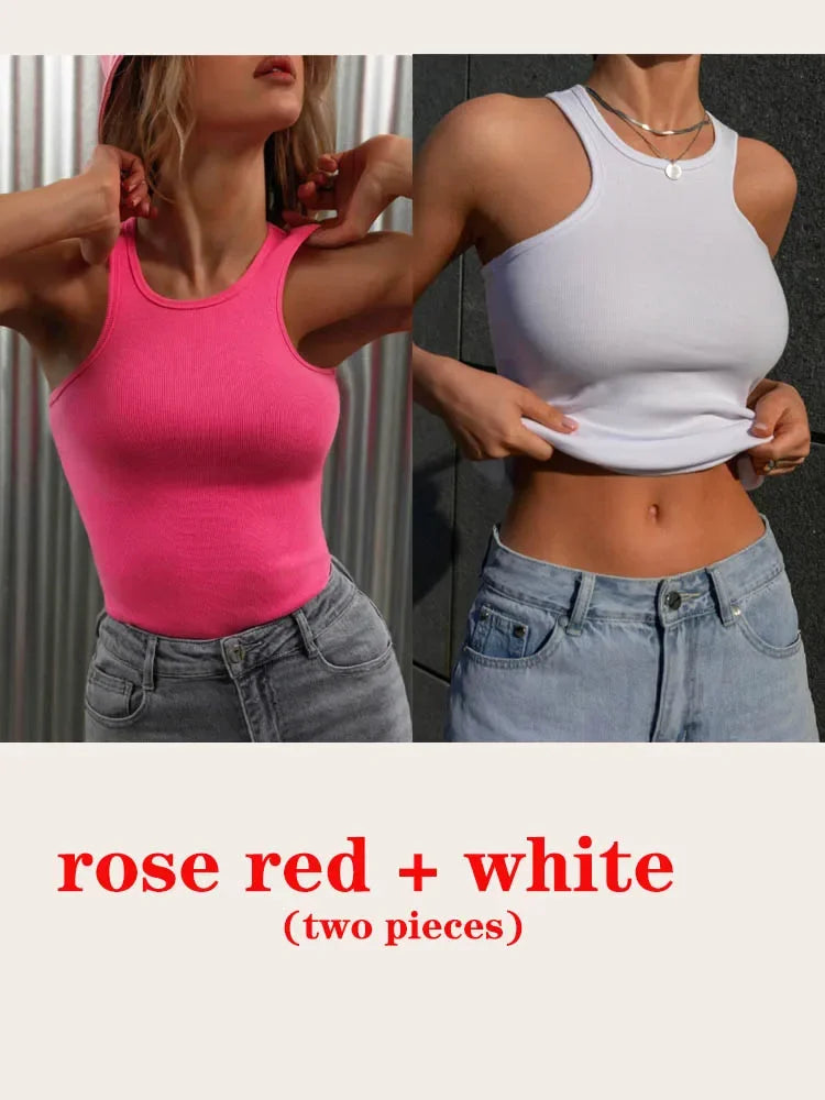 Women's Corset Summer 100% Cotton Crop Top Y2k Knitted Camis O Neck Knit Camisole Sleeveless Vest Solid Slim Tank Tops Women