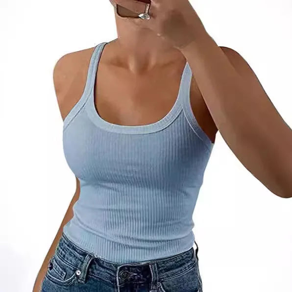 Y2K Slim Tank Tops Summer Lady Backless Solid Color Stretch Streetweaer Vests SSFZC-2501