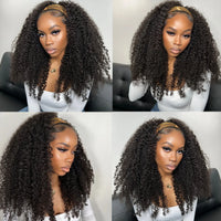 Beginner Friendly 3 In 1 Half Wig Human Hair Kinky Curly Coily Half Wig Invisible Drawstring Glueless Curly Flip Over Wig 180%