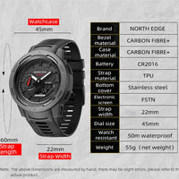 NORTH EDGE Mars3 Men's Military Watch Digital Carbon Fiber Case For Man Waterproof 50M Sports Watches World Time