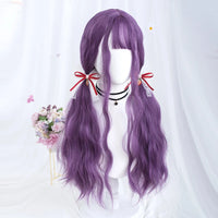 VICWIG Synthetic Hair Long Wavy Purple Green Black Blue Brown Cosplay Wig with Bangs for Women